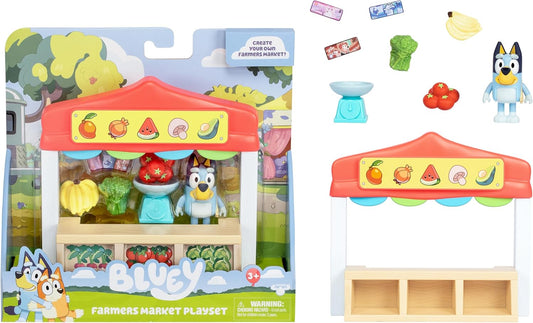 Bluey Mini Playsets El juego Bluey Farmers Market incluye una figura articulada de Bluey con bolsa de compras y accesorios con Dollarbucks.