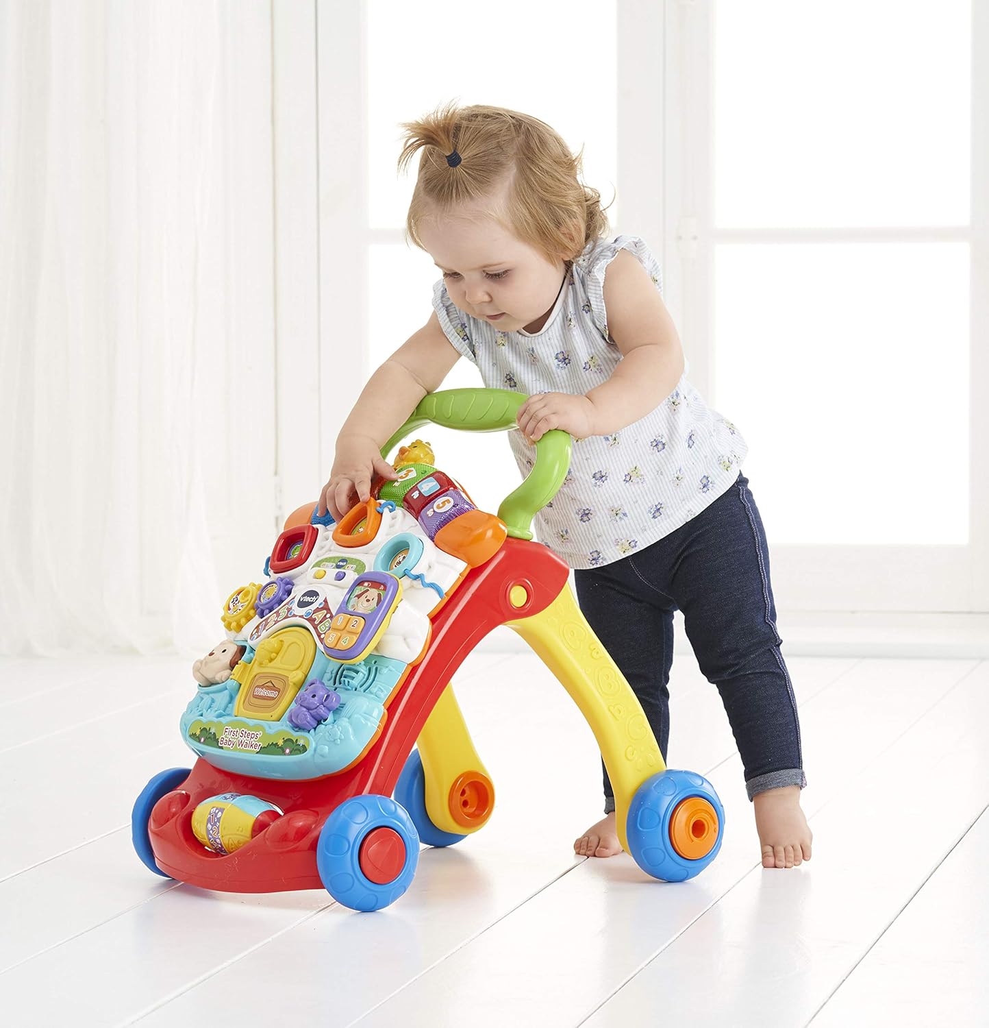 VTech First Steps Baby Walker | Brinquedo de bebê Push Along Walker com formas, sons, música, frases, brincadeira de faz de conta e muito mais | Adequado para bebês de 6 a 30 meses, meninos e meninas