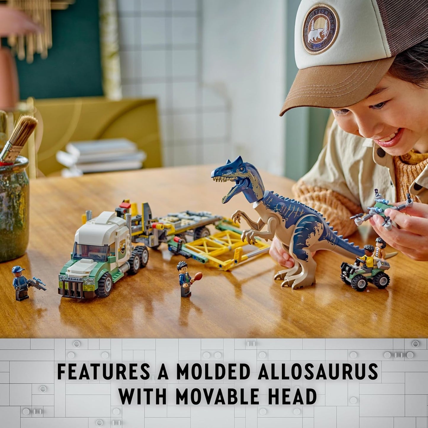 LEGO Jurassic World Dinosaur Missions: Allosaurus Transport Truck Toy, ideia divertida de presente para festas infantis com figuras de Kenji, Darius e Yaz para meninos e meninas a partir de 8 anos