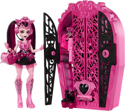 Monster High Conjunto de bonecas e acessórios Skulltimate Secrets, Monster Mysteries Draculaura com armário de vestir e mais de 19 surpresas, incluindo roupas de boneca, HXH84