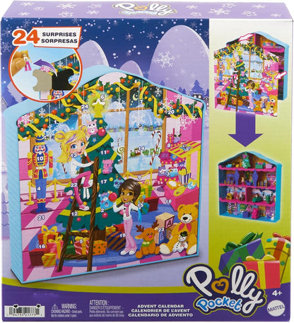 Polly Pocket Calendário do Advento das Bonecas, Playset Gingerbread House com 24 Surpresas, Móveis para Casa de Bonecas, Carro de Brinquedo e Acessórios de Férias, HWP33