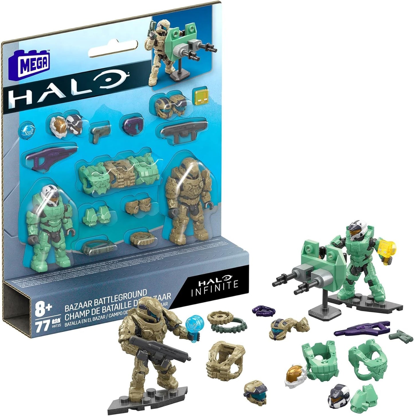 Mega Construx Halo Infinite Spartan Mission Bazaar Battlefield Conjunto de 2 figuras articuladas 6 cm + acessórios, pequeno