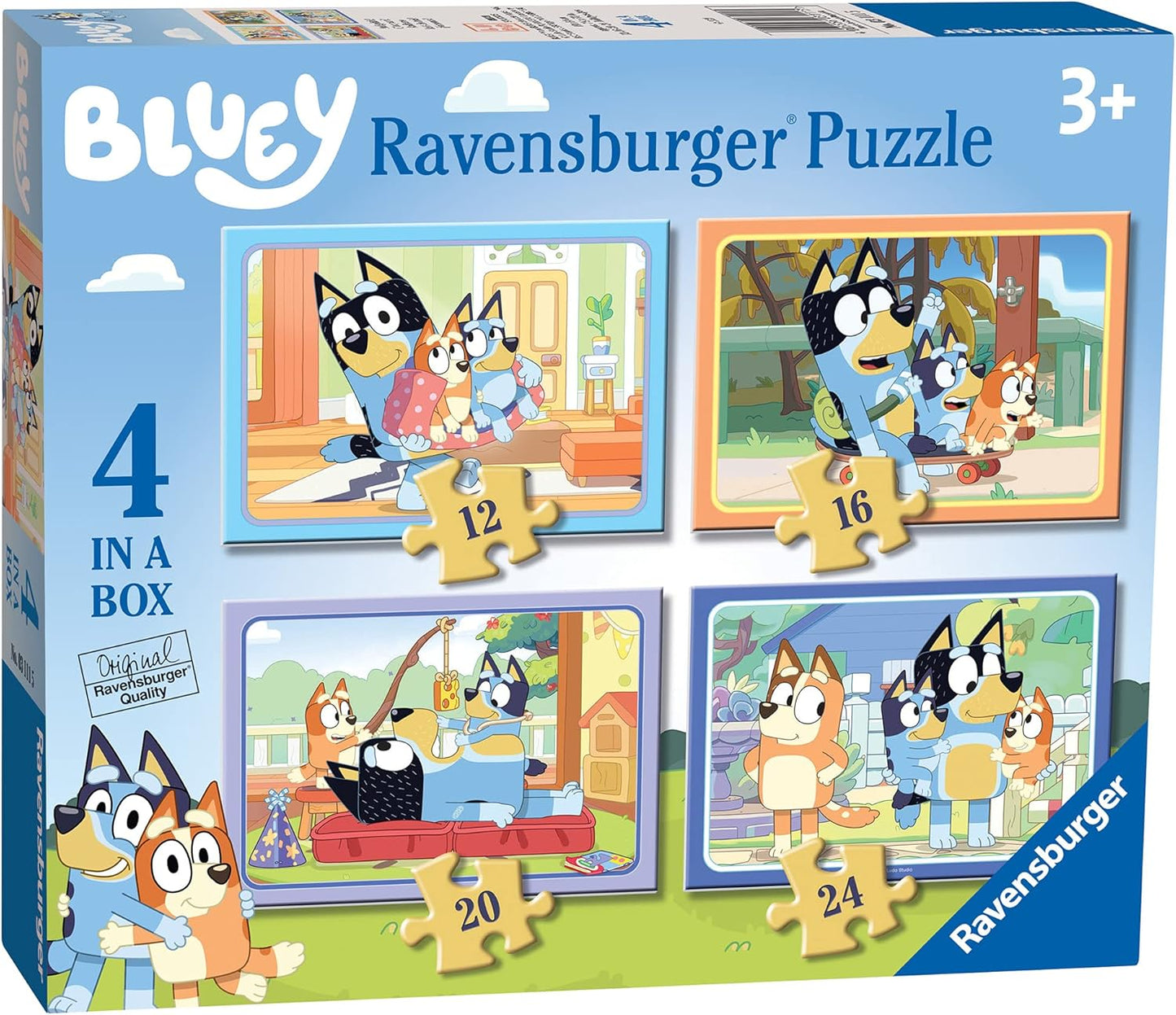 Ravensburger Bluey Toys - 4 quebra-cabeças em caixa para crianças de 3 anos ou mais - 12, 16, 20, 24 peças - presentes para crianças