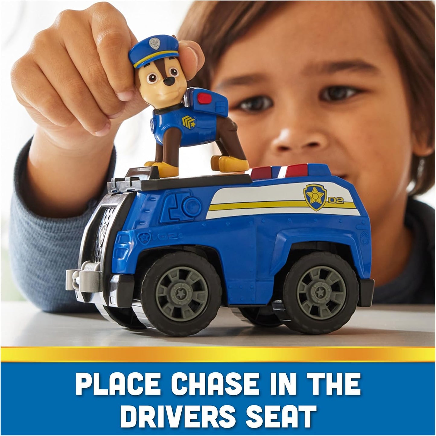 Paw Patrol, Chase's Patrol Cruiser, coche de juguete con figura de acción coleccionable, juguetes sostenibles para niños y niñas de 3 años en adelante