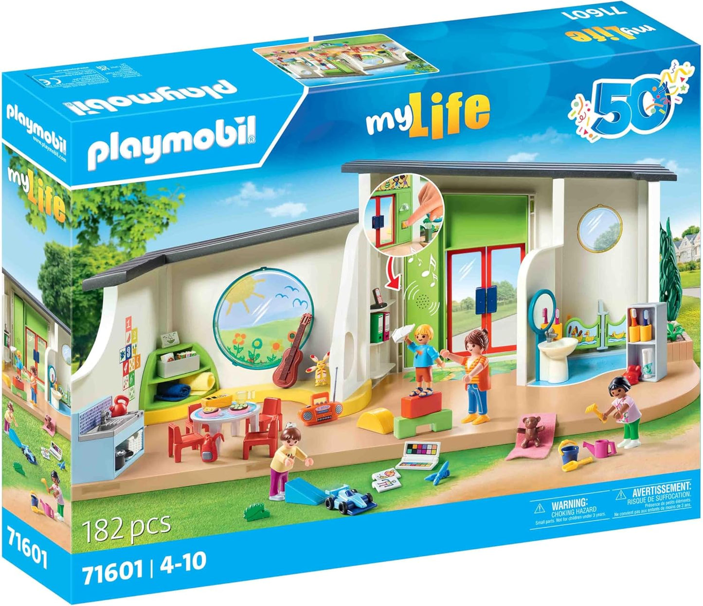 Playmobil 71601 MyLife: Rainbow Daycare, grande conjunto de jardim de infância com vários acessórios e uma campainha funcional, conjuntos de jogos detalhados adequados para crianças a partir de 4 anos