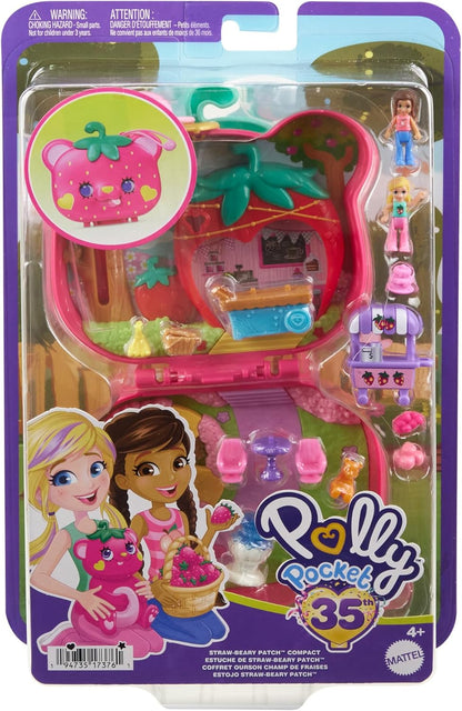 Polly Pocket Dolls e Playset, brinquedo de viagem com exterior Fidget, patch de palha compacto com 2 micro bonecas e 12 acessórios, HRD35