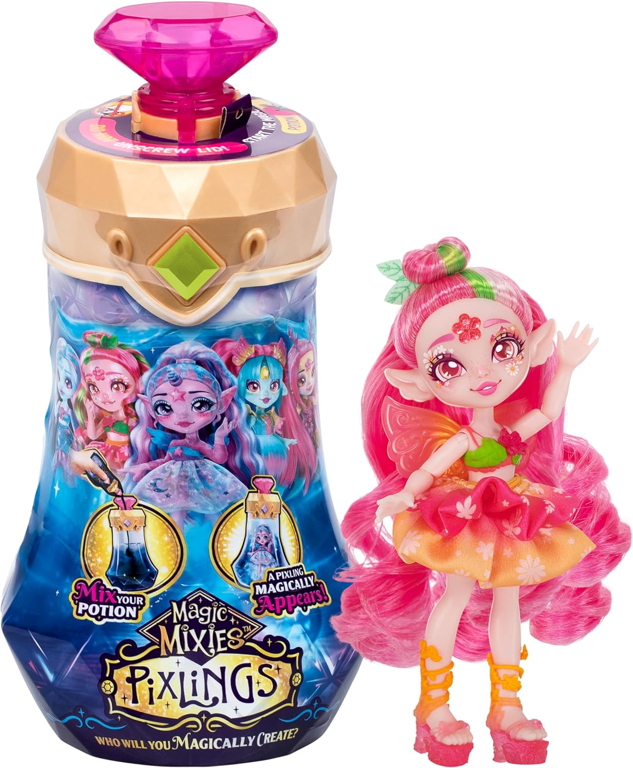 MAGIC MIXIES Pixlings. Crie e misture uma poção mágica que revela magicamente uma linda boneca Pixling de 6,5 "dentro de um frasco de poção - quem você criará magicamente