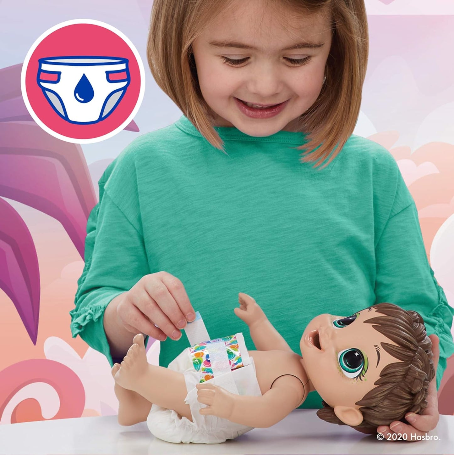 Muñeca Baby Alive Dino Cuties, estegosaurio, accesorios para muñecas, bebidas, salsas, juguete de dinosaurio estegosaurio para niños a partir de 3 años, cabello castaño