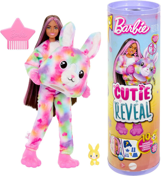 Barbie Boneca Cutie Reveal e acessórios com fantasia de coelho de pelúcia tingida e 10 surpresas, incluindo mudança de cor, série Color Dream, HRK38