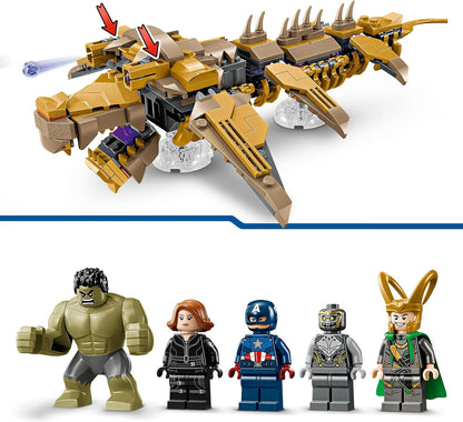 LEGO Marvel Os Vingadores vs. O Leviatã, brinquedo infantil montável, figura do Hulk e minifiguras do Capitão América, Loki, Viúva Negra e Chitauri, para meninos e meninas de 7 anos ou mais 76290