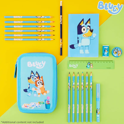 Bluey Kids Estuche Completo con 2 Compartimentos, Papelería Incluida - Material Escolar Primaria