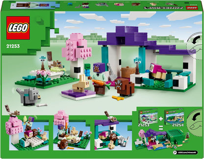 LEGO Minecraft The Animal Sanctuary, brinquedos de construção para meninas e meninos de 7 anos ou mais com figuras de personagens, além de bebê zumbi, vaca, lobo, coelho, ovelha magenta e gato, presente para jogadores e crianças 21253