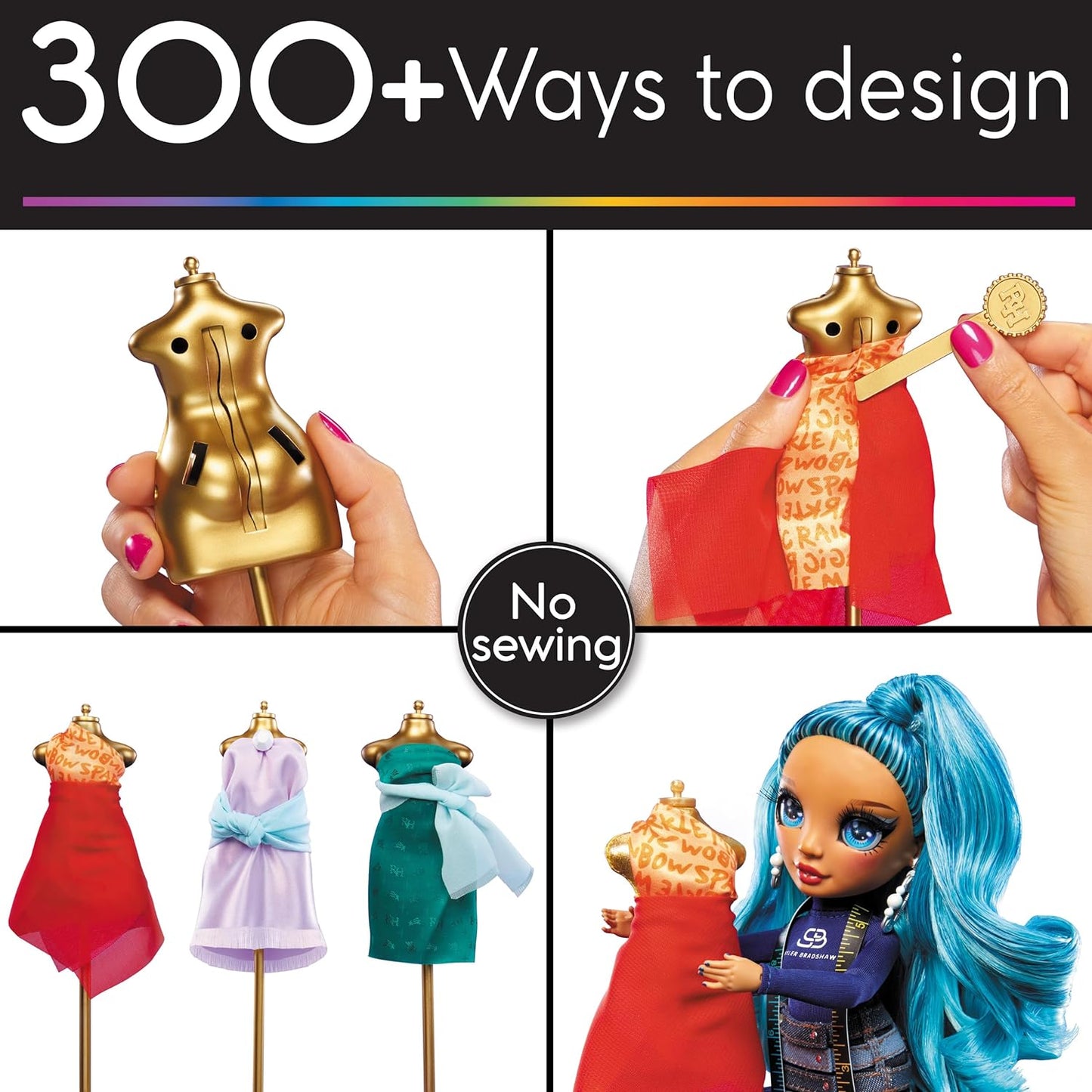 Rainbow High Dream &amp; Design Fashion Studio Playset - Juego de diseñador de moda con muñeca Blue Skyler Bradshaw y kit de moda fácil sin costuras - Ideal para niños de 4 a 12 años y coleccionistas