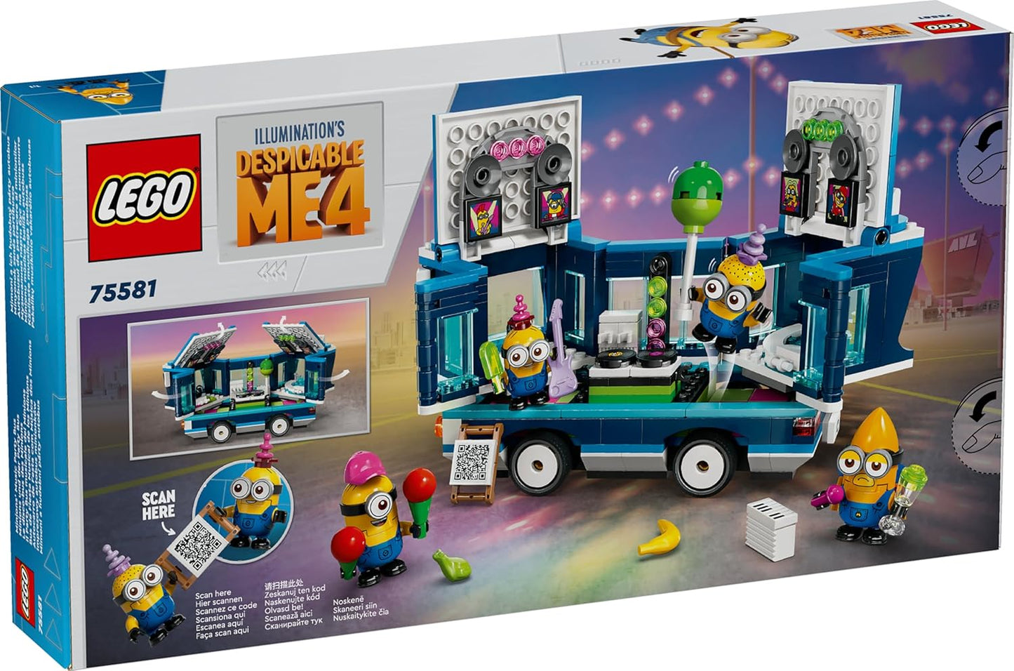 LEGO Ônibus de festa musical Despicable Me Minions, brinquedo de construção criativo para crianças, meninos e meninas com mais de 7 anos, inclui figuras de Gus, Mel, Dave e Phil, ideia criativa para presente de aniversário 75581