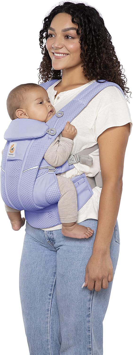 Ergobaby Omni Breeze Portabebés para recién nacidos, desde el nacimiento hasta 20,4 kg, 4 posiciones, malla SoftFlex, posición ergonómica de transporte hacia delante y hacia atrás, azul lavanda