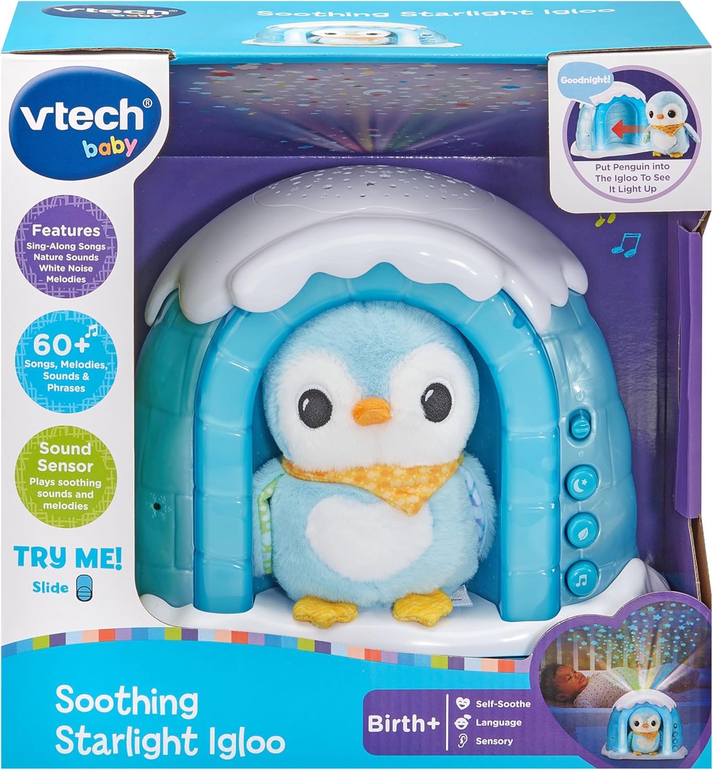 VTech Baby Soothing Starlight Igloo, Projetor de Luz Calmante com Melodias Relaxantes, Sons da Natureza e Ruído Branco, Brinquedo para Bebês de 0, 3, 6, 12 Meses Mais, Versão em Inglês