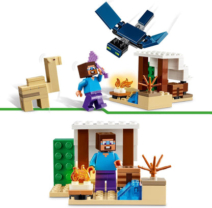 LEGO Brinquedos de construção da expedição ao deserto de Minecraft Steve para crianças, meninos e meninas com mais de 6 anos, conjunto de jogos de bioma com casa, animais de brinquedo e figuras, presente para jogadores 21251