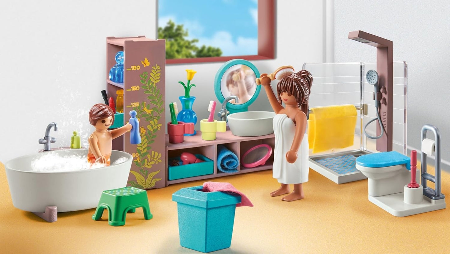 Playmobil 71611 myLife: Banheiro, incluindo duas figuras e vários acessórios, feito com mais de 80% de materiais reciclados e de base biológica, conjuntos de jogos detalhados adequados para crianças a partir de 4 anos