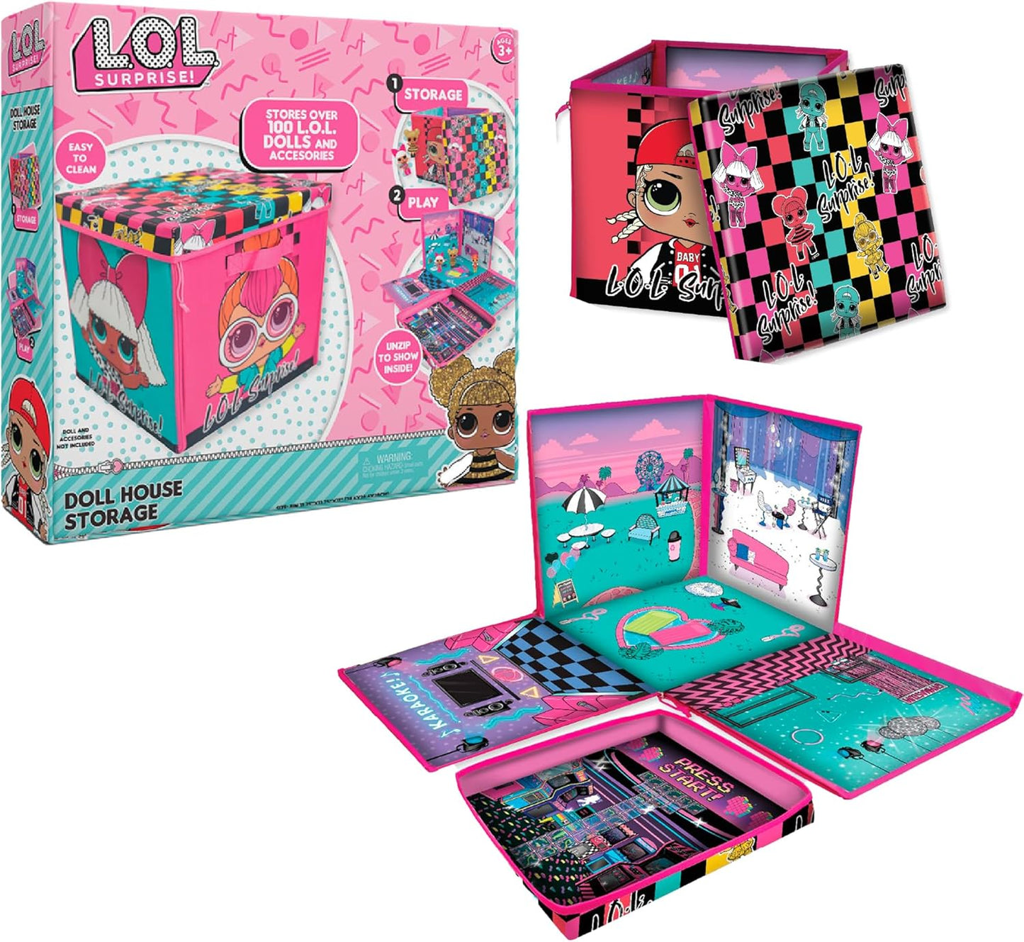 LOL Surprise ANCORY Dolls Caixa de armazenamento de brinquedos Playmat - Organizador de caixa de armazenamento LOL para bonecas - Caixa conversível Mega Chest para Playmat - Cabe mais de 100 bonecas e acessórios