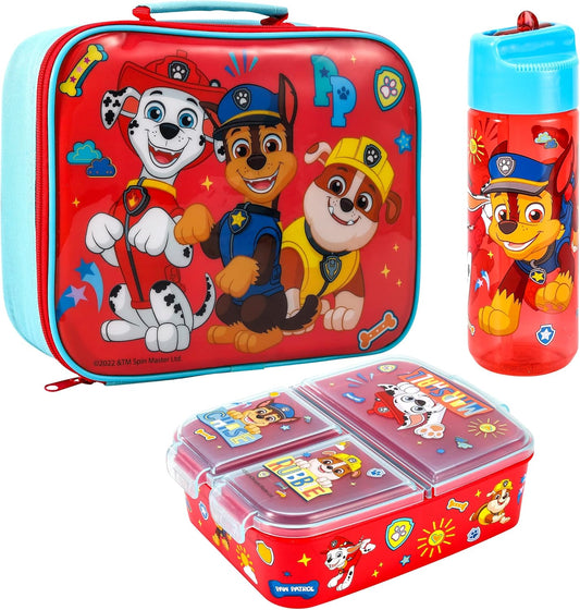 Zawadi Global Conjunto de lancheira infantil Paw Patrol Kids - lancheira isolada, lancheira com vários compartimentos e garrafa de água de 540 ml - conjunto de comida para almoço de viagem escolar, sem BPA