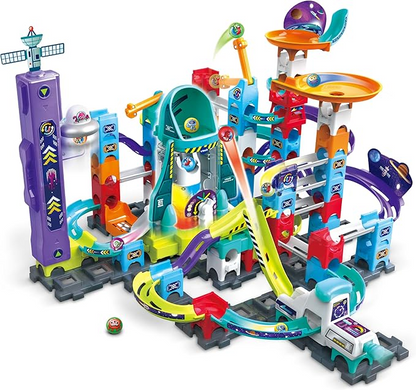 VTech Marble Rush Magentic Dino Adventure, Set de Construcción para Niños, 10 Canicas y 100 Piezas de Construcción, Juguete de Construcción, Dinosaur Marble Rush con Efectos de Luz y Sonido para 4, 5, 6 años + Versión en Inglés