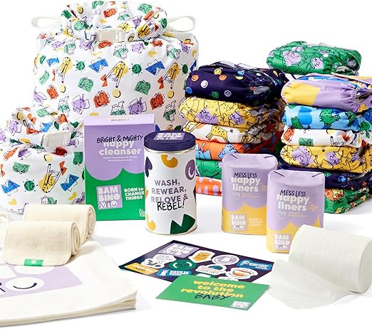 Bambino Mio, conjunto de fraldas reutilizáveis - The Changemaker Bundle, 20 x fraldas, forros, reforços, bolsas úmidas e limpador (negrito)