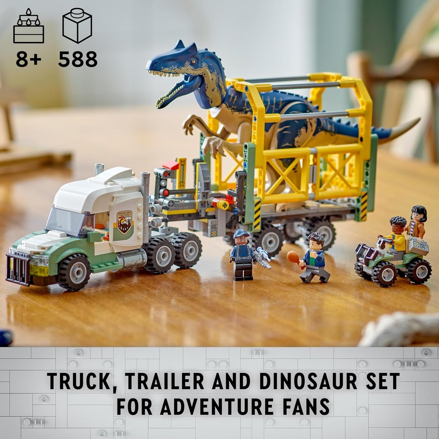 LEGO Jurassic World Dinosaur Missions: Allosaurus Transport Truck Toy, ideia divertida de presente para festas infantis com figuras de Kenji, Darius e Yaz para meninos e meninas a partir de 8 anos