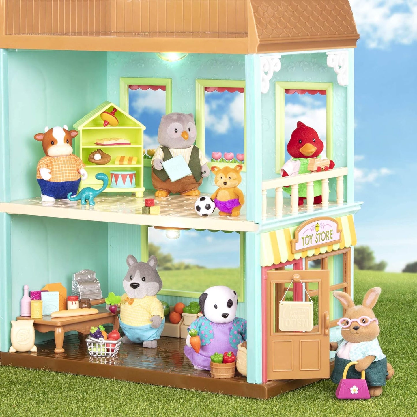 Li'l Woodzeez WZ6724Z Família de vacas FitzMoo para avós grandes - conjunto de 7 peças com estatuetas em miniatura - brinquedos e acessórios de animais para crianças a partir de 3 anos, multicoloridos