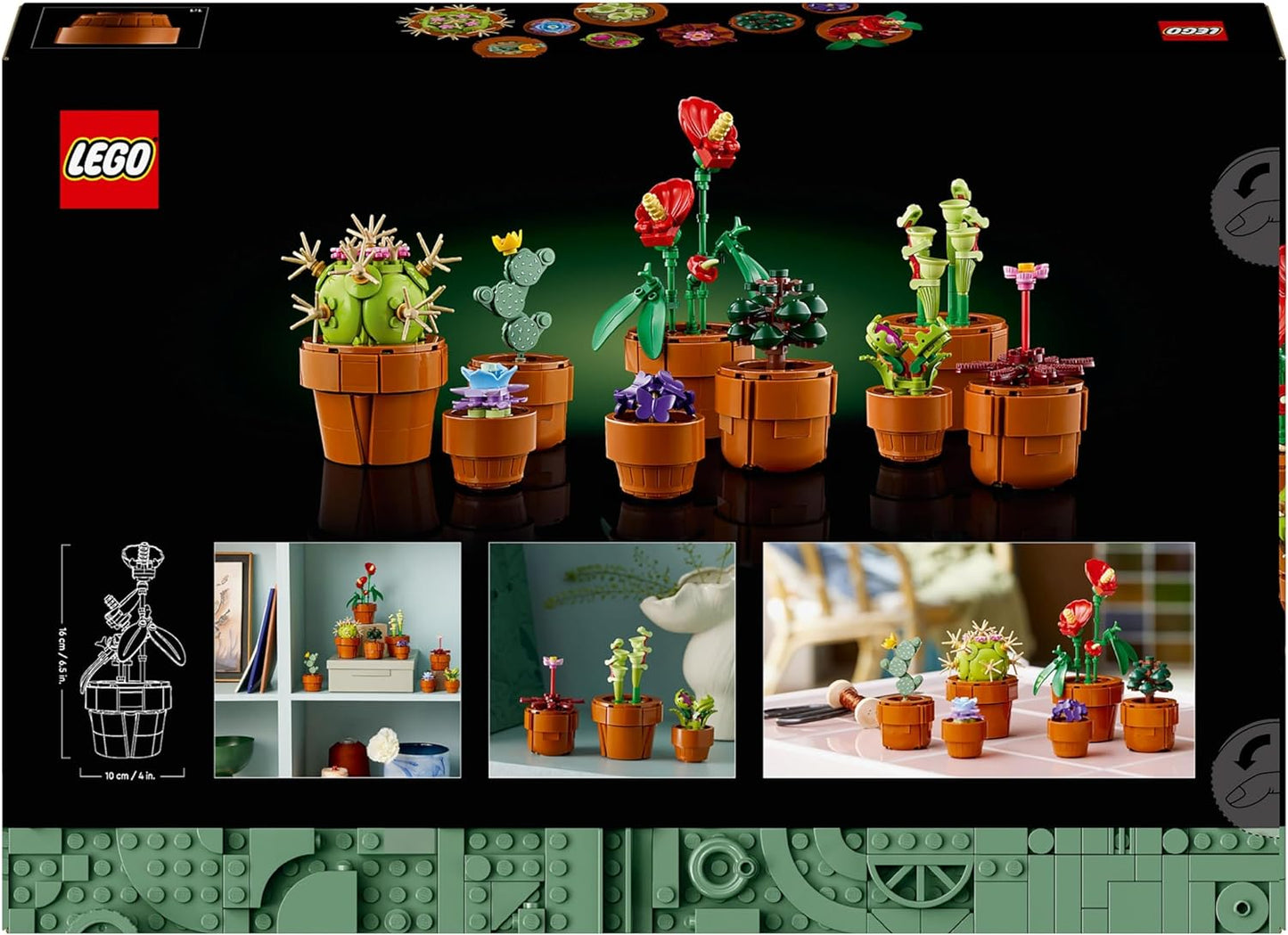 LEGO 10329 Conjunto de pequenas plantas de ícones, flores artificiais em 9 vasos edificáveis