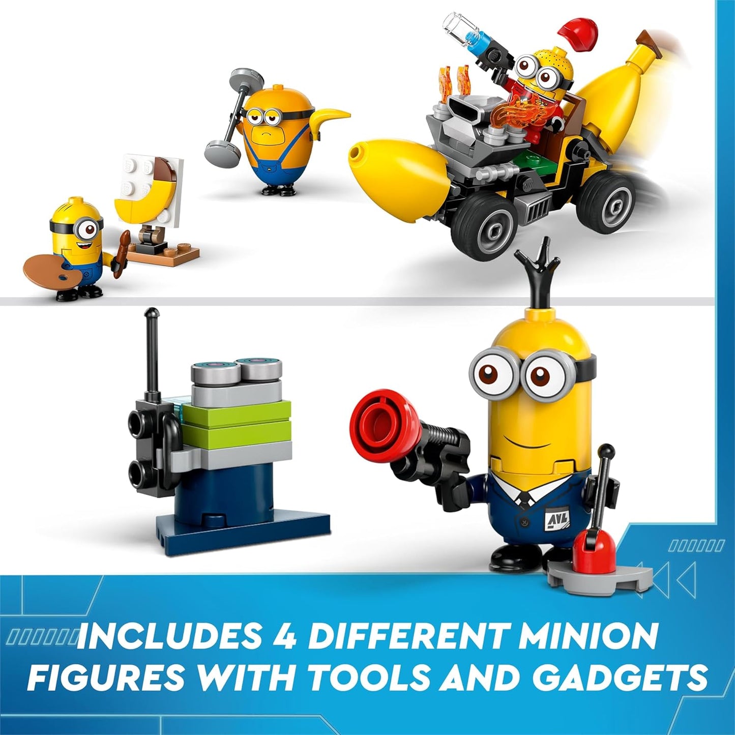 LEGO Despicable Me Minions e Banana Car Toy, cenário de filme para crianças de 6 anos ou mais, meninos e meninas, divertido conjunto de brinquedos para veículos pequenos, presente para fãs de construção criativa 75580