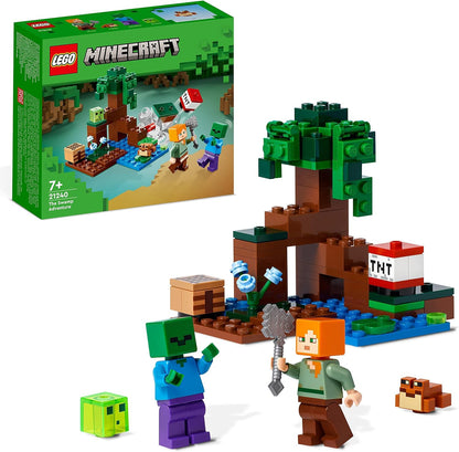 LEGO Minecraft The Swamp Adventure, jogo de construção de brinquedo com figuras de Alex e zumbi no bioma, ideia de presente de aniversário para crianças a partir de 8 anos