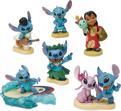 Juego de figuras de lujo de 6 piezas de Lilo y Stitch oficial de Disney Store, figuras de juguete de personajes moldeados que incluyen Lilo, Stitch y Ángel, presenta ilustraciones coloridas y detalladas, adecuado para mayores de 3 años