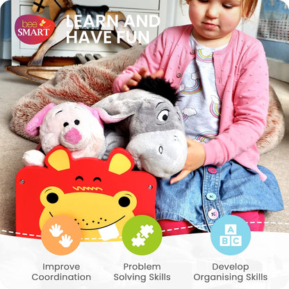 Bee Smart Caixa de brinquedos de madeira - Animal hipopótamo | Carrinho pull along 2 em 1 e caixa de armazenamento sobre rodas para berçário ou quarto infantil | Troncos de bebê para brinquedos infantis,