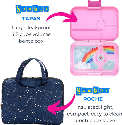 Yumbox Lancheira Bento Tapas 4,2 xícaras: Design de 4 compartimentos à prova de vazamentos em Capri Pink Rainbow - Perfeito para refeições portáteis ricas em nutrientes para adultos e crianças maiores