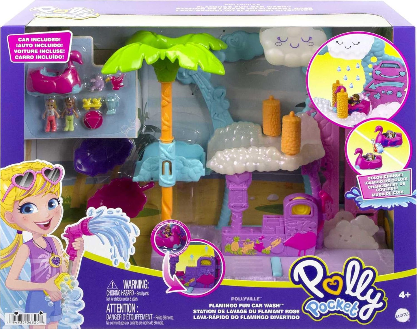 Polly Pocket Conjunto divertido para lavagem de carros Pollyville Flamingo