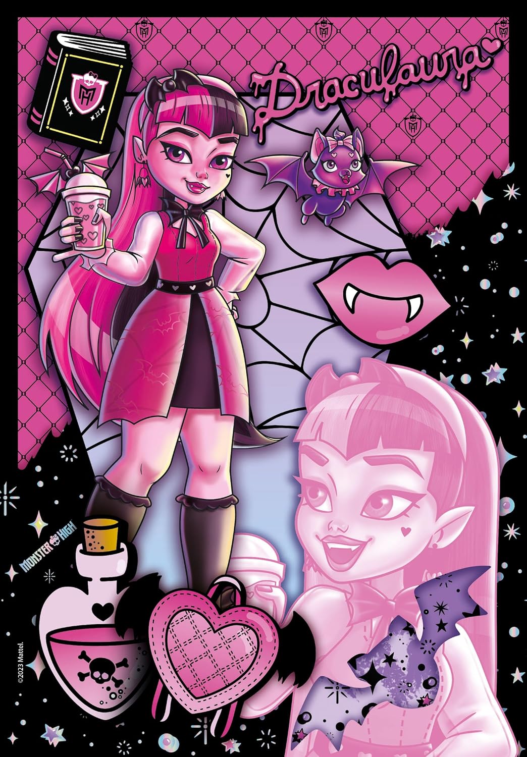 Clementoni 28184 Monster High Draculaura-150 peças, Jigsaw Kids 7 anos, quebra-cabeça de desenho animado, feito na Itália, rosa