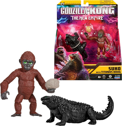 Godzilla vs. Kong: The New Empire, figuras de acción de juguete de Suko y Titanus Doug de 3,5 pulgadas, coleccionables de personajes icónicos de películas, incluye roca portátil exclusiva, juguete adecuado para mayores de 4 años