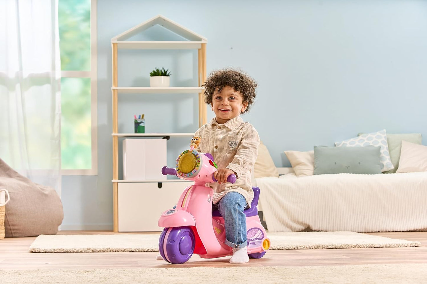 VTech Patinete de Equilibrio y Paseo para Bebé 2 en 1, Azul, Modo Bicicleta de Equilibrio y Modo Triciclo, Faro Iluminado, Canciones, Frases de Seguridad Vial y Sonidos de Patinete, Juguete para Niños de 12, 18, 24 Meses+, Versión en Inglés