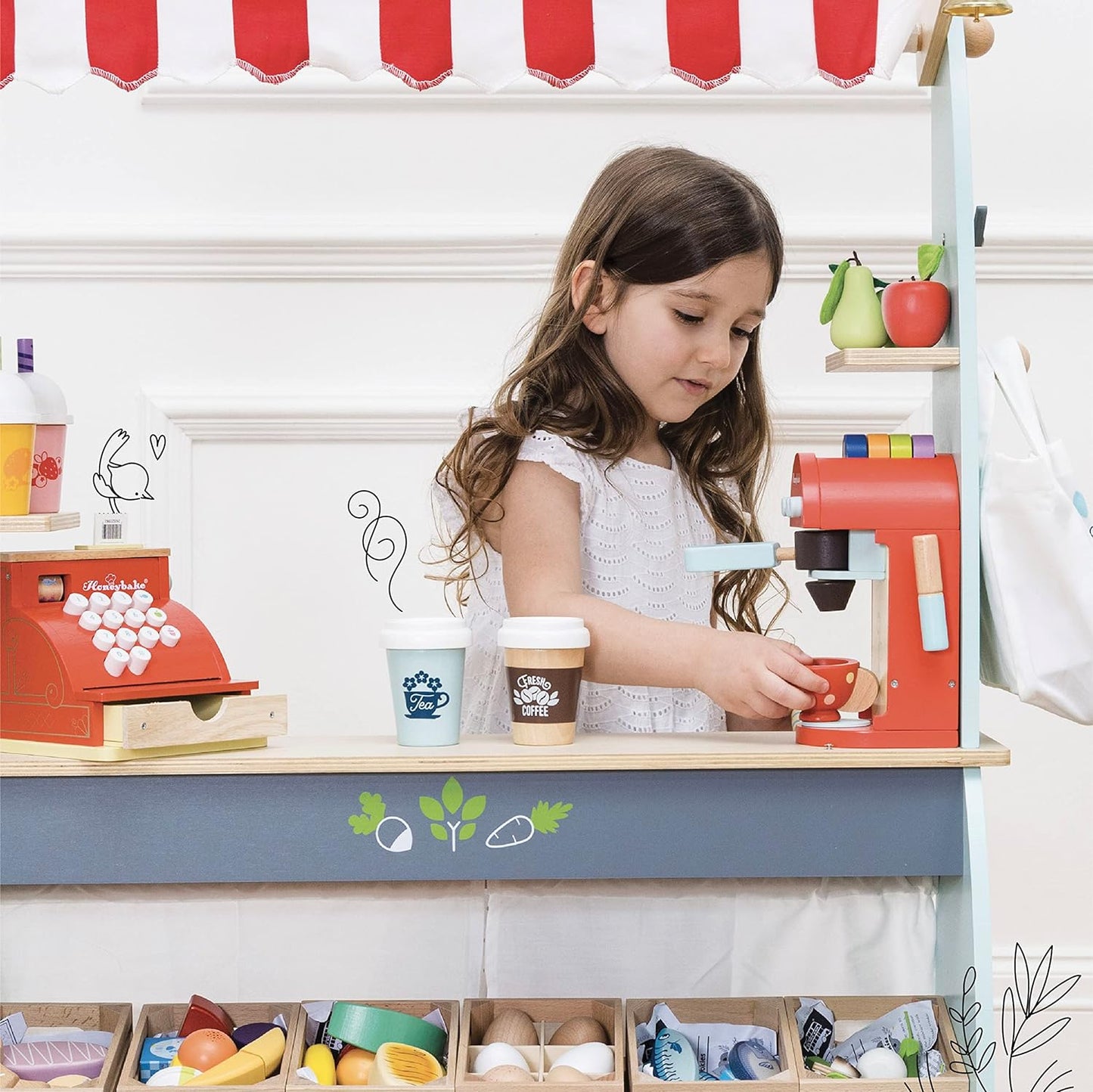 Le Toy Van - Conjunto de brinquedos de simulação de misturador de madeira Honeybake | Acessórios de cozinha para brinquedos de dramatização infantil