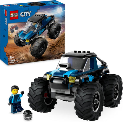 LEGO Brinquedo City Blue Monster Truck para meninos e meninas de 5 anos ou mais, conjunto de veículo com minifigura de motorista, brinquedos criativos de carro de corrida para crianças, ideia de presente de aniversário 60402