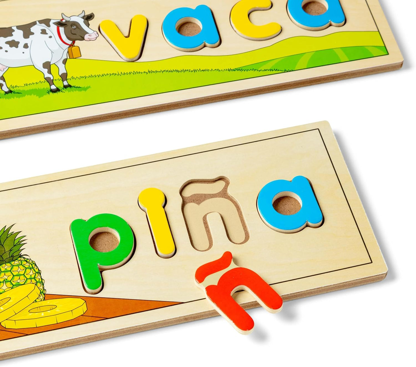 Melissa & Doug Espanhol See & Spell Brinquedo educacional de aprendizagem de línguas, brinquedos de desenvolvimento inicial e atividades, quebra-cabeça, quebra-cabeça de madeira, presente para menino ou menina de 3 anos