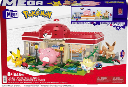 MEGA Pokémon Playset, Forest Pokémon Center inclui Pikachu, Chansey, Eevee e Togepi, brinquedos de construção para crianças e adultos, modelo de personagem colecionável com 648 peças