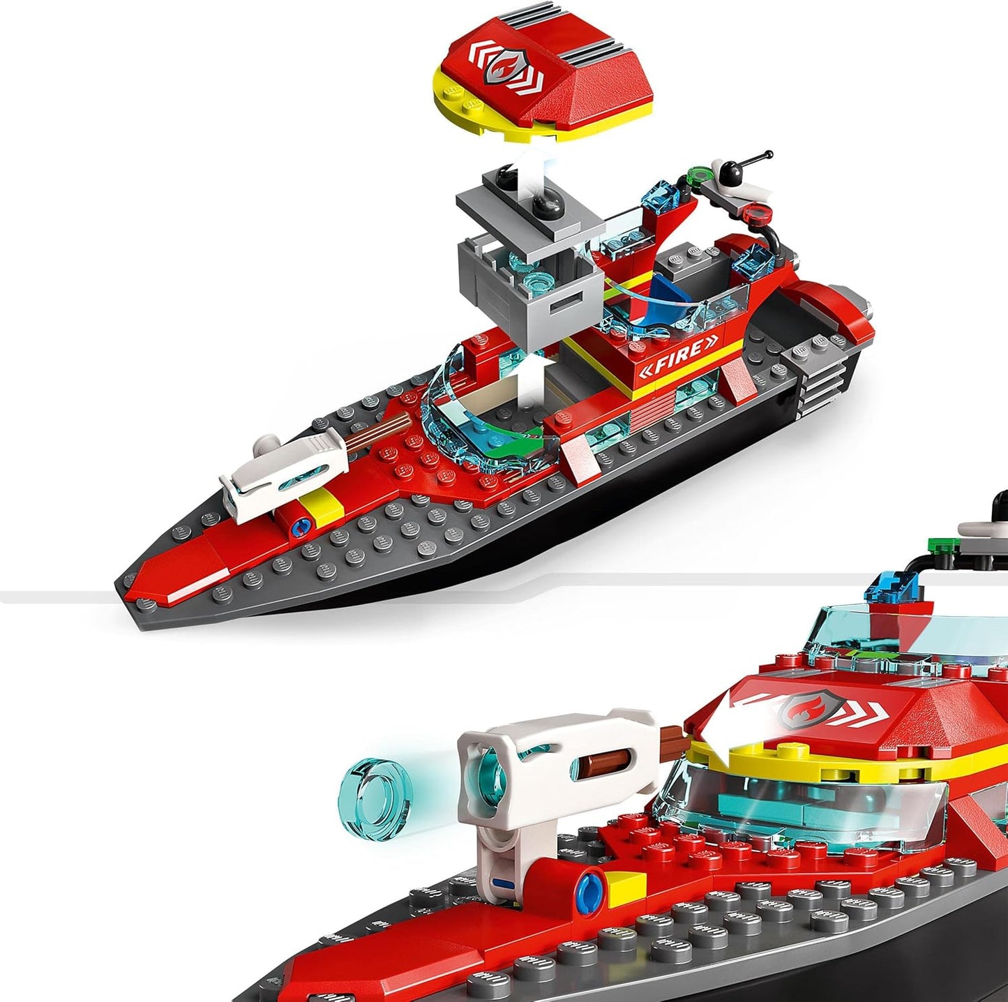 LEGO 60373 City Fire Rescue Boat Toy, flutua na água, com Jetpack, bote e 3 minifiguras, brinquedos de heróis do dia a dia para meninos e meninas com mais de 5 anos