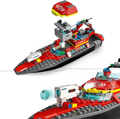 LEGO 60373 City Fire Rescue Boat Toy, flutua na água, com Jetpack, bote e 3 minifiguras, brinquedos de heróis do dia a dia para meninos e meninas com mais de 5 anos