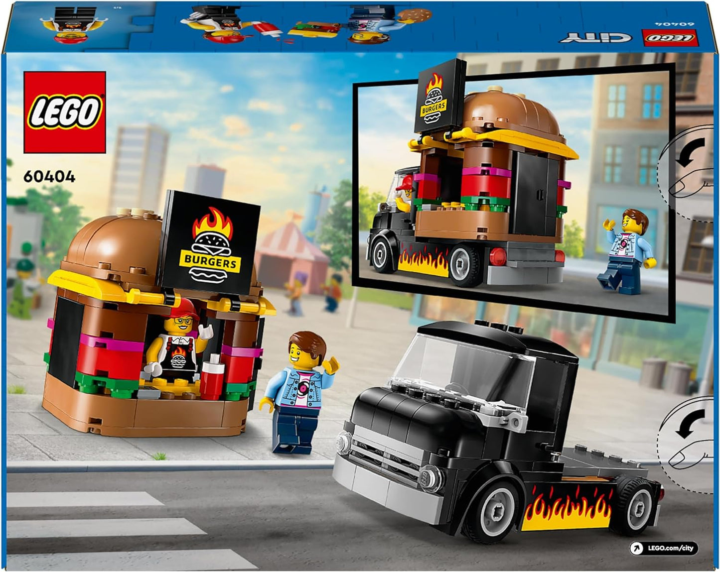 LEGO City Burger Van, brinquedo de caminhão de comida para meninos e meninas de 5 anos ou mais, brinquedos de construção de veículos, conjunto de jogos de cozinha com minifigura e acessórios do fornecedor, presentes de brincadeira imaginativos