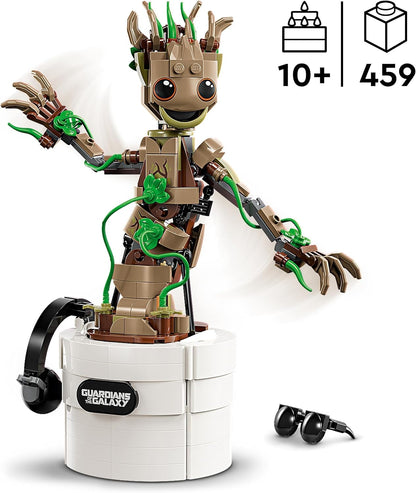 LEGO Marvel Dancing Groot Brinquedo animado para construir, personagem dos Guardiões da Galáxia, conjunto interativo manual para crianças, presente de super-herói para meninos e meninas com mais de 10 anos