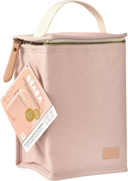 BEABA, bolsa isotérmica para comida de bebê, armazenamento de garrafas de tamanho grande, grande capacidade, transporta uma refeição completa, material macio, dobrável, tecido impermeável, pó rosa