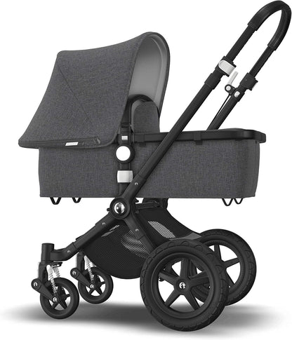 Bugaboo Cameleon 3 Plus: carrinho de passeio versátil 2 em 1 com guidão giratório para um passeio confortável, alcofa de 0 a 4 anos, chassi preto e capota de sol cinza mosqueada