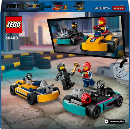 LEGO City Go-Karts e pilotos de corrida, conjunto de brinquedos de veículos de corrida para meninos e meninas de 5 anos ou mais e fãs de brinquedos de carros de corrida com 2 minifiguras de motorista, pequeno presente para