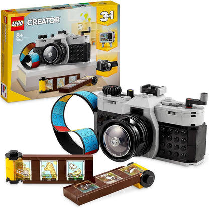 LEGO Creator 3 em 1 brinquedo de câmera retrô para câmera de vídeo para aparelho de TV, decoração de mesa infantil ou acessórios de quarto, presentes fotográficos para meninas e meninos de 8 anos ou mais que gostam de brincadeiras criativas 31147